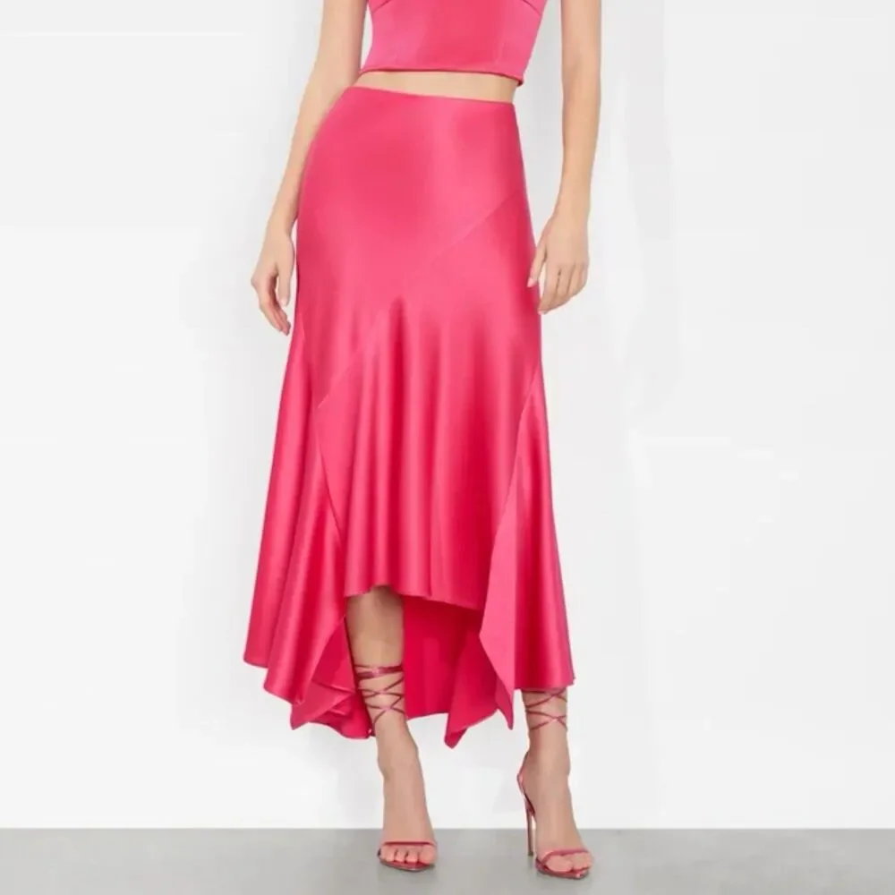 Alice and Olivia Rosa Slip Skirt  Pink Asymmetric Feminine Satin Women's Size 10
